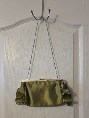 Bijoux Terner Olive Satin Evening Clutch with Chain Strap
